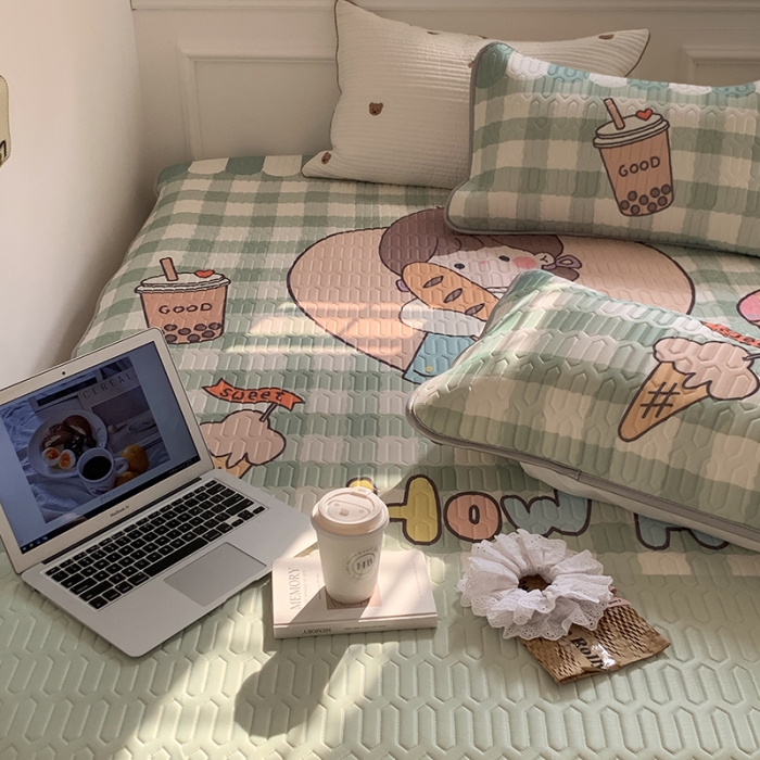 91家纺网 家纺一手货源 找家纺 昔可 2022新款大版印花乳胶凉席 面包女孩