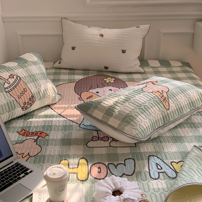 91家纺网 家纺一手货源 找家纺 昔可 2022新款大版印花乳胶凉席 面包女孩