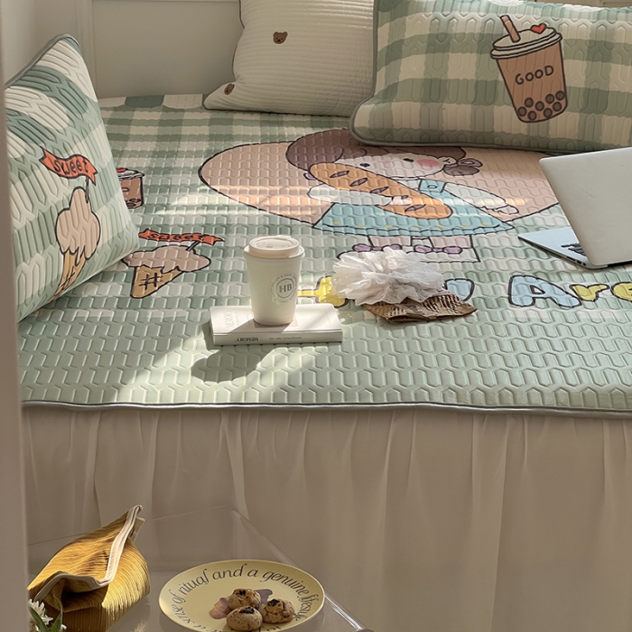 91家纺网 家纺一手货源 找家纺 昔可 2022新款大版印花乳胶凉席 面包女孩