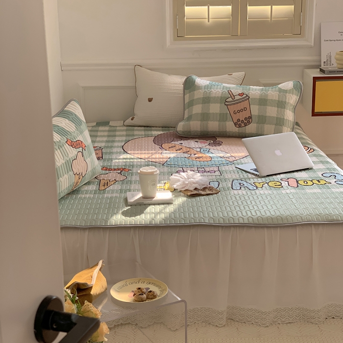 91家纺网 家纺一手货源 找家纺 昔可 2022新款大版印花乳胶凉席 面包女孩