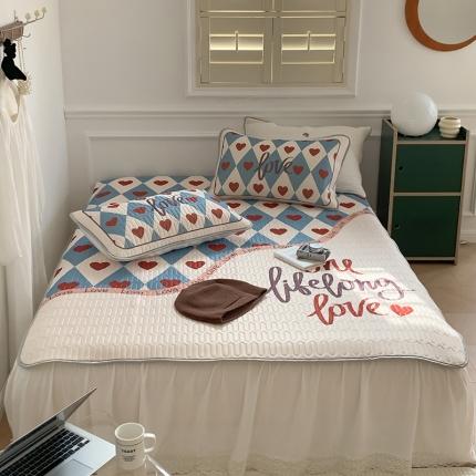 昔可 2022新款大版印花乳胶凉席 拼接爱心