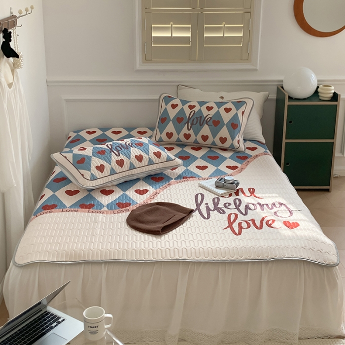 91家纺网 家纺一手货源 找家纺 昔可 2022新款大版印花乳胶凉席 拼接爱心