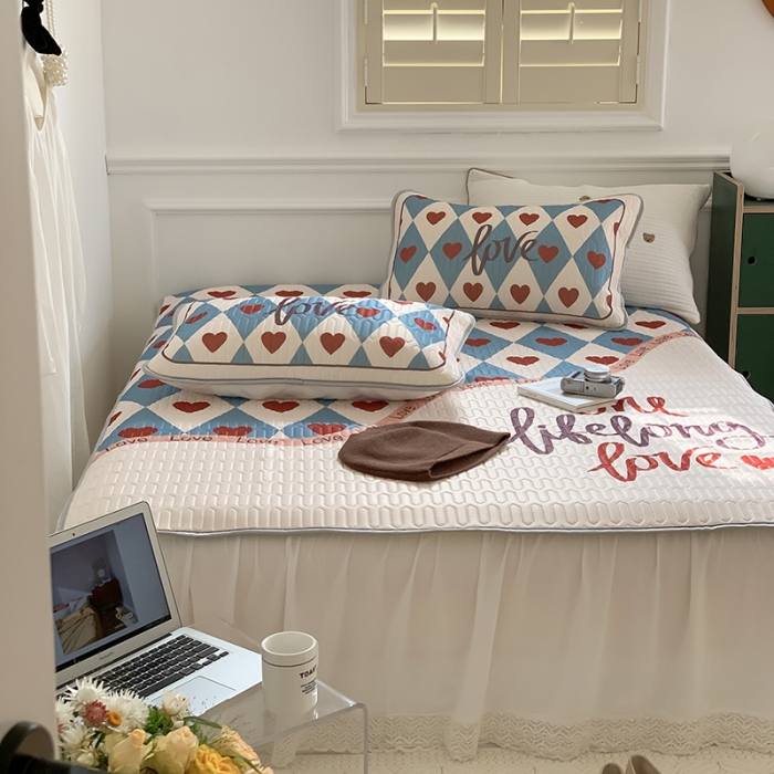 91家纺网 家纺一手货源 找家纺 昔可 2022新款大版印花乳胶凉席 拼接爱心