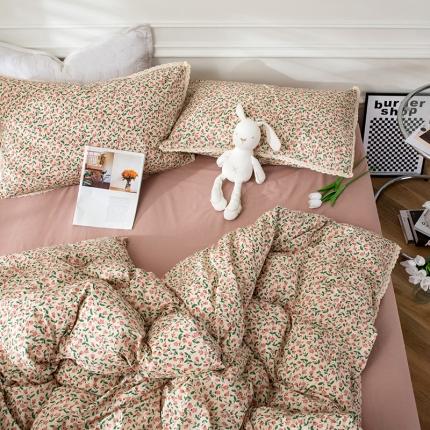 91家纺网 家纺一手货源 找家纺 (总)网客 2024新款全棉水洗棉小碎花花边款系列四件套