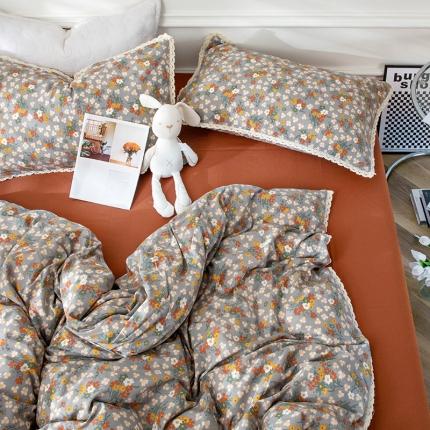 91家纺网 家纺一手货源 找家纺 (总)网客 2024新款全棉水洗棉小碎花花边款系列四件套