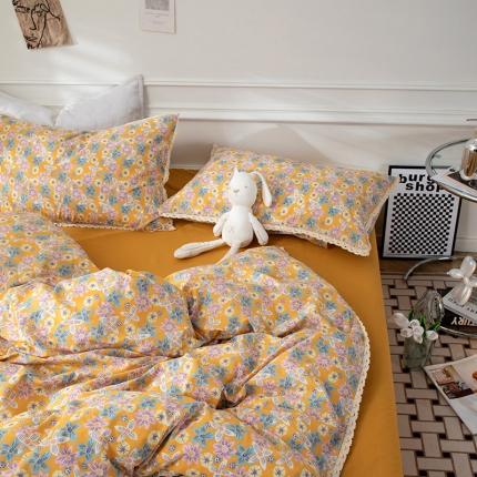 91家纺网 家纺一手货源 找家纺 (总)网客 2024新款全棉水洗棉小碎花花边款系列四件套