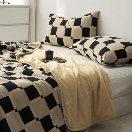 91家纺网 家纺一手货源 找家纺 （总）风向标家纺 2022新款印花三色棋盘格针织夏被