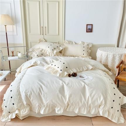 91家纺网 家纺一手货源 找家纺 玛奇朵 2022新款韩式小香风40S水洗棉-赛琳系列 赛琳-奶昔白