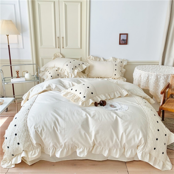 91家纺网 家纺一手货源 找家纺 玛奇朵 2022新款韩式小香风40S水洗棉-赛琳系列 赛琳-奶昔白