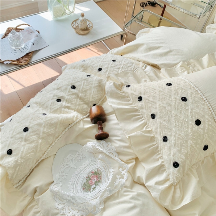 91家纺网 家纺一手货源 找家纺 玛奇朵 2022新款韩式小香风40S水洗棉-赛琳系列 赛琳-奶昔白