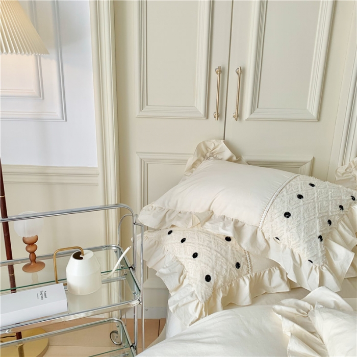 91家纺网 家纺一手货源 找家纺 玛奇朵 2022新款韩式小香风40S水洗棉-赛琳系列 赛琳-奶昔白