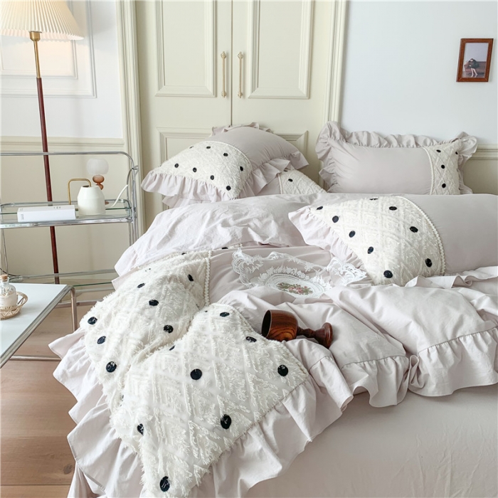 91家纺网 家纺一手货源 找家纺 玛奇朵 2022新款韩式小香风40S水洗棉-赛琳系列 赛琳-月光灰