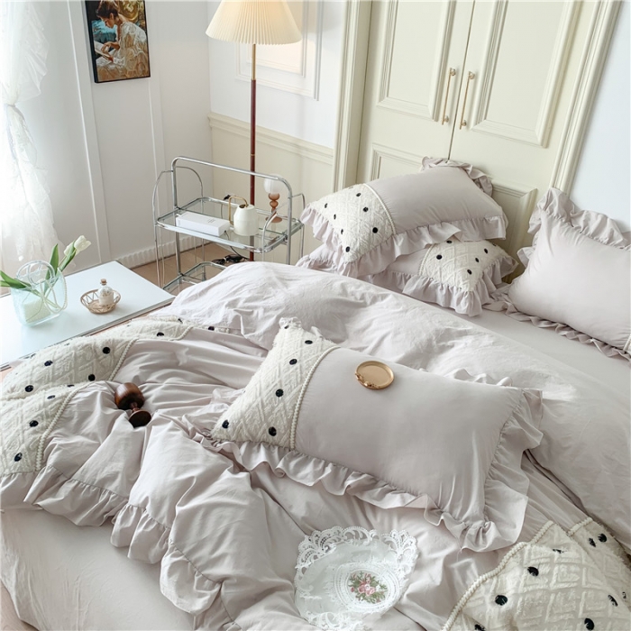 91家纺网 家纺一手货源 找家纺 玛奇朵 2022新款韩式小香风40S水洗棉-赛琳系列 赛琳-月光灰