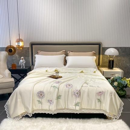 91家纺网 家纺一手货源 找家纺 吾秀 2022新款50S莱赛尔天丝刺绣夏被-花仙子 花仙子-米白