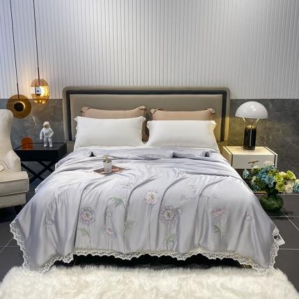 91家纺网 家纺一手货源 找家纺 吾秀 2022新款50S莱赛尔天丝刺绣夏被-花仙子 花仙子-银灰