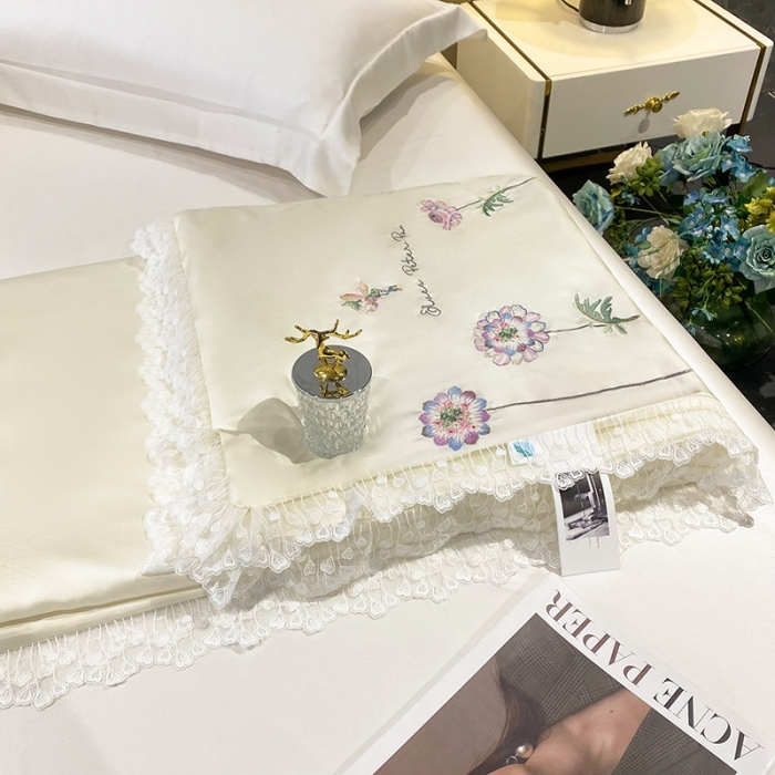 91家纺网 家纺一手货源 找家纺 吾秀 2022新款50S莱赛尔天丝刺绣夏被-花仙子 花仙子-米白