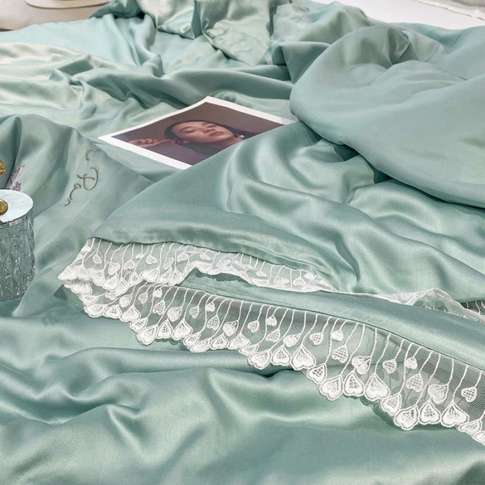 91家纺网 家纺一手货源 找家纺 吾秀 2022新款50S莱赛尔天丝刺绣夏被-花仙子 花仙子-水绿