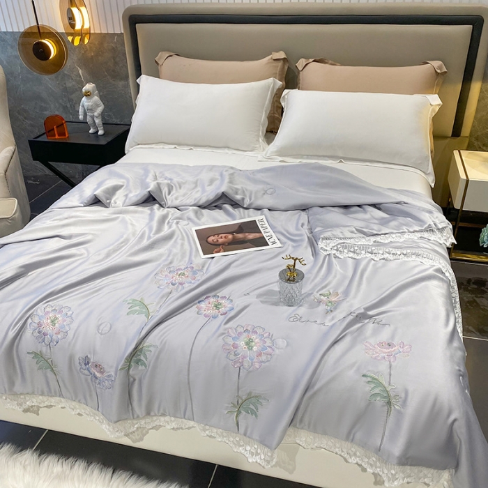 91家纺网 家纺一手货源 找家纺 吾秀 2022新款50S莱赛尔天丝刺绣夏被-花仙子 花仙子-银灰