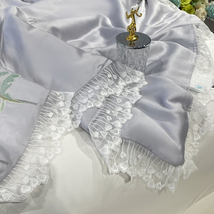 91家纺网 家纺一手货源 找家纺 吾秀 2022新款50S莱赛尔天丝刺绣夏被-花仙子 花仙子-银灰