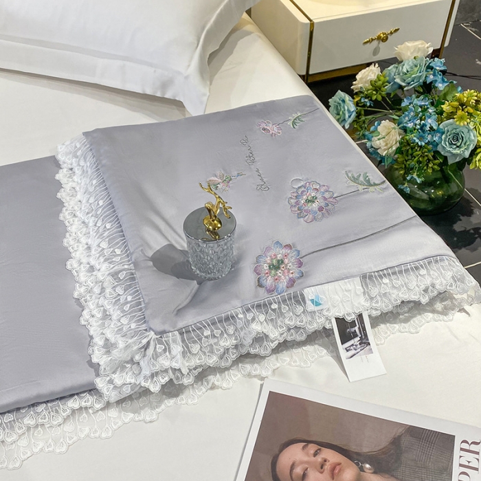 91家纺网 家纺一手货源 找家纺 吾秀 2022新款50S莱赛尔天丝刺绣夏被-花仙子 花仙子-银灰