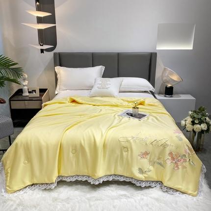 91家纺网 家纺一手货源 找家纺 吾秀 2022新款莫代尔花边刺绣夏被-花意 花意-黄