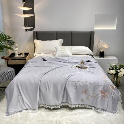 吾秀 2022新款莫代尔花边刺绣夏被-花意 花意-灰