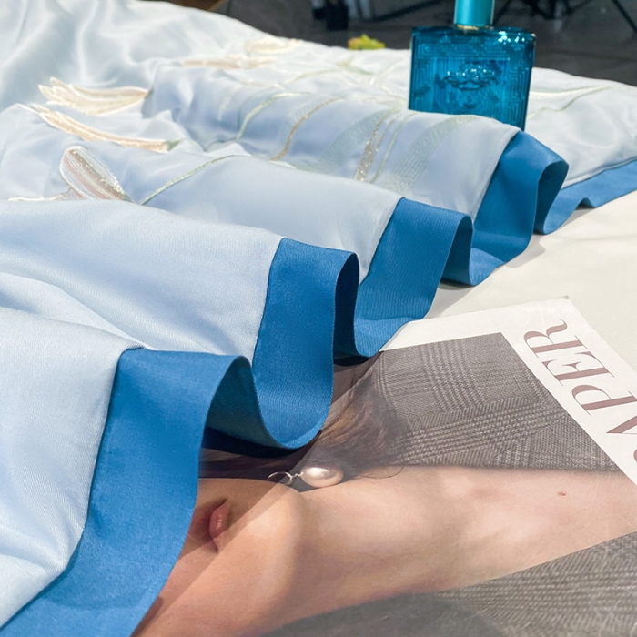 91家纺网 家纺一手货源 找家纺 吾秀 2022新款莫代尔重工刺绣夏被-郁金香 郁金香-浅兰