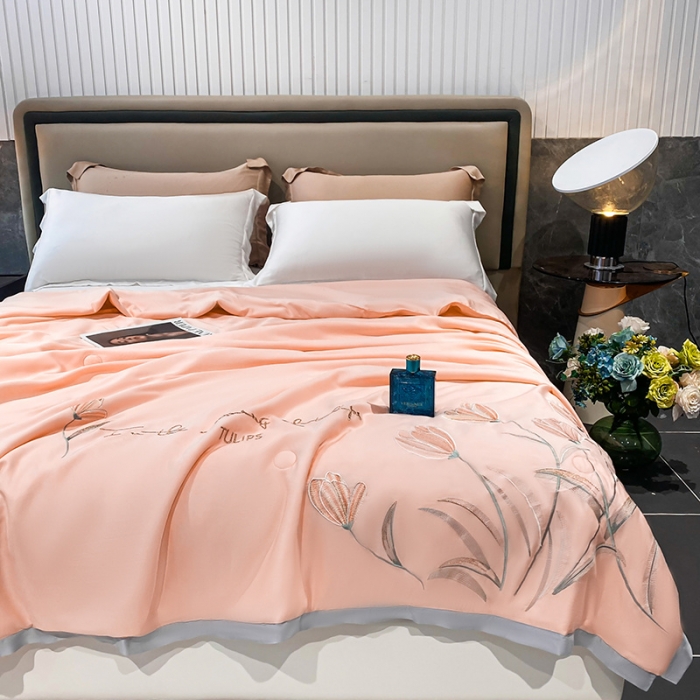 91家纺网 家纺一手货源 找家纺 吾秀 2022新款莫代尔重工刺绣夏被-郁金香 郁金香-玉