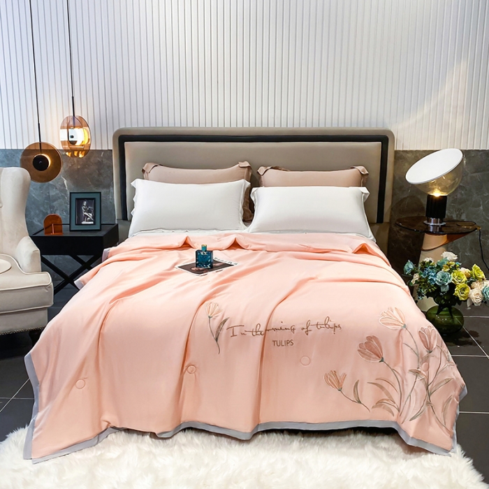 91家纺网 家纺一手货源 找家纺 吾秀 2022新款莫代尔重工刺绣夏被-郁金香 郁金香-玉