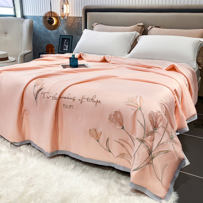 91家纺网 家纺一手货源 找家纺 吾秀 2022新款莫代尔重工刺绣夏被-郁金香 郁金香-玉