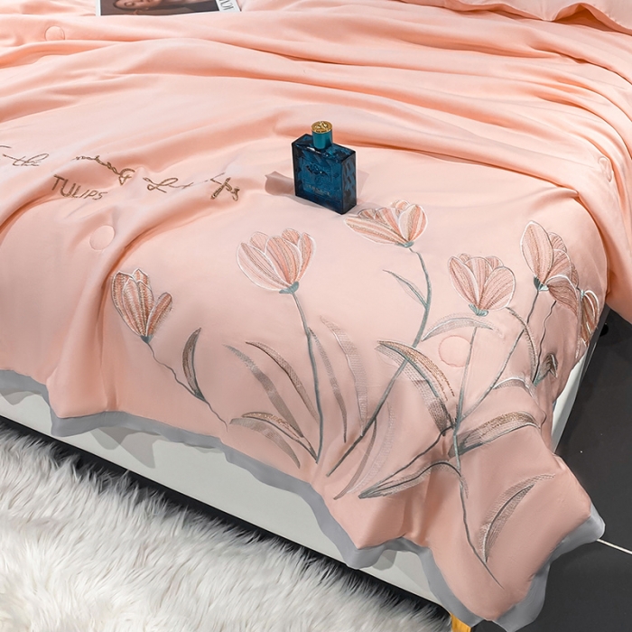 91家纺网 家纺一手货源 找家纺 吾秀 2022新款莫代尔重工刺绣夏被-郁金香 郁金香-玉