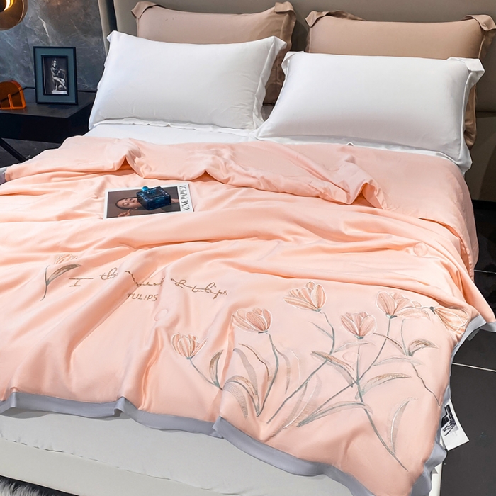 91家纺网 家纺一手货源 找家纺 吾秀 2022新款莫代尔重工刺绣夏被-郁金香 郁金香-玉