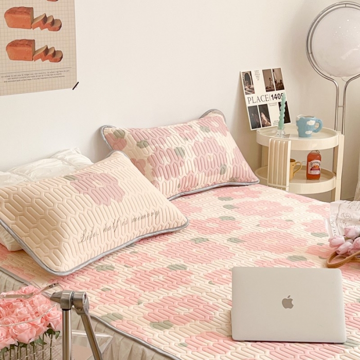 91家纺网 家纺一手货源 找家纺 昔可 2022新款圆网乳胶凉席 粉色油画花