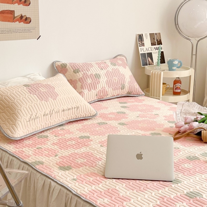 91家纺网 家纺一手货源 找家纺 昔可 2022新款圆网乳胶凉席 粉色油画花