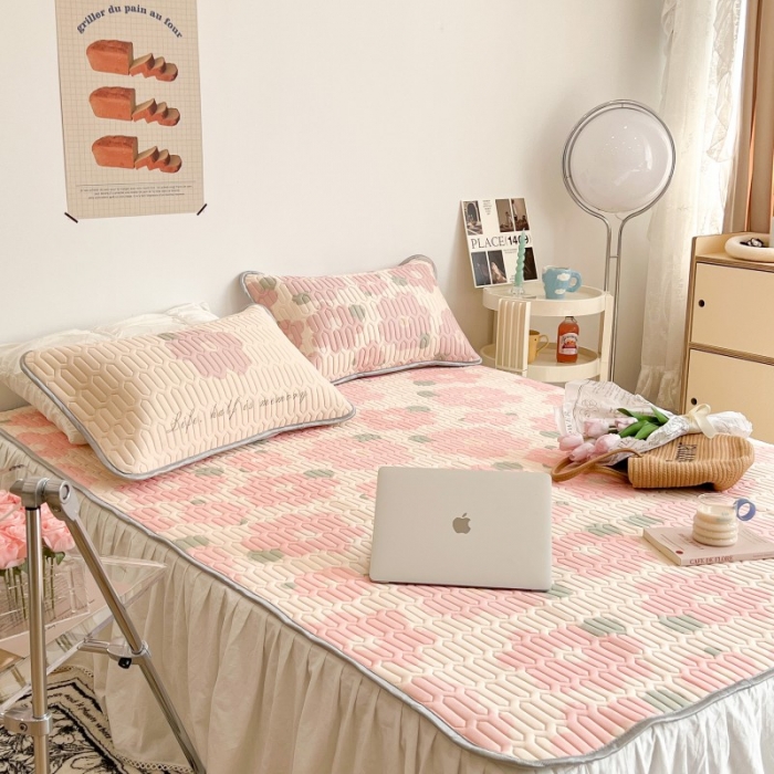 91家纺网 家纺一手货源 找家纺 昔可 2022新款圆网乳胶凉席 粉色油画花