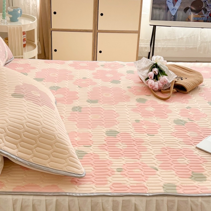 91家纺网 家纺一手货源 找家纺 昔可 2022新款圆网乳胶凉席 粉色油画花