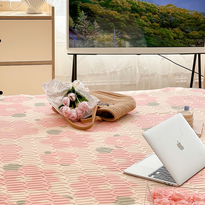 91家纺网 家纺一手货源 找家纺 昔可 2022新款圆网乳胶凉席 粉色油画花