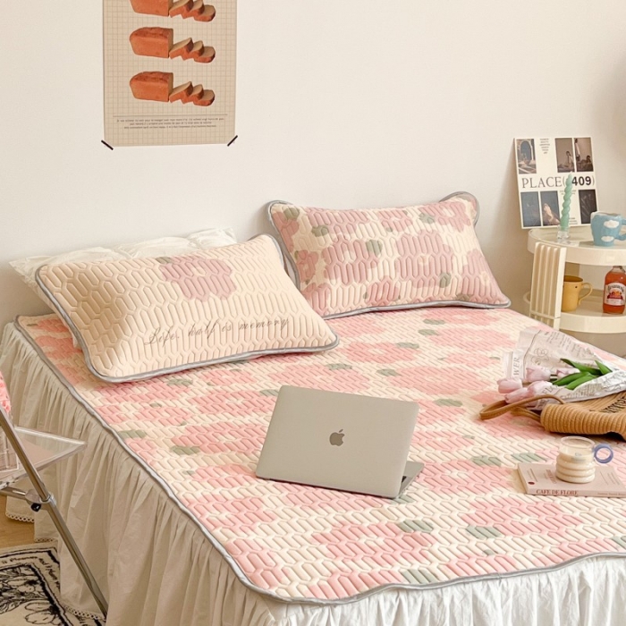 91家纺网 家纺一手货源 找家纺 昔可 2022新款圆网乳胶凉席 粉色油画花