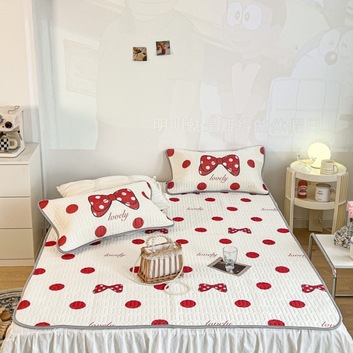 91家纺网 家纺一手货源 找家纺 昔可 2022新款圆网乳胶凉席 红波点蝴蝶结