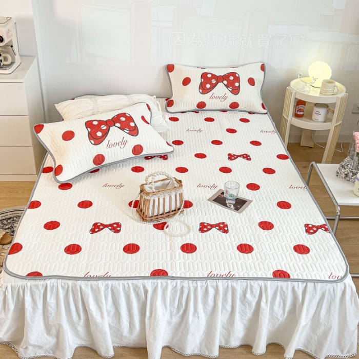 91家纺网 家纺一手货源 找家纺 昔可 2022新款圆网乳胶凉席 红波点蝴蝶结