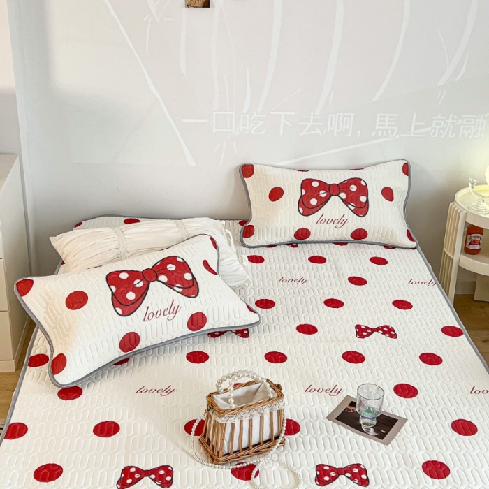 91家纺网 家纺一手货源 找家纺 昔可 2022新款圆网乳胶凉席 红波点蝴蝶结