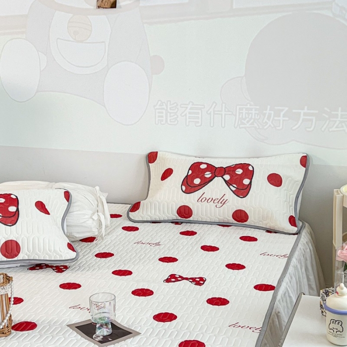 91家纺网 家纺一手货源 找家纺 昔可 2022新款圆网乳胶凉席 红波点蝴蝶结