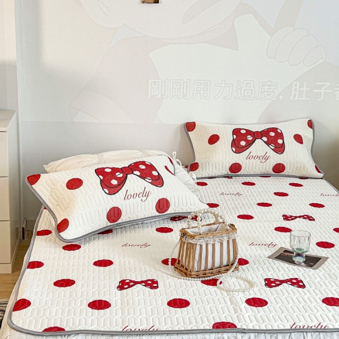 91家纺网 家纺一手货源 找家纺 昔可 2022新款圆网乳胶凉席 红波点蝴蝶结