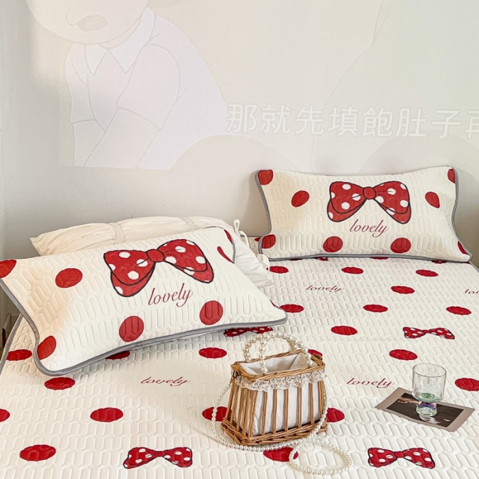 91家纺网 家纺一手货源 找家纺 昔可 2022新款圆网乳胶凉席 红波点蝴蝶结