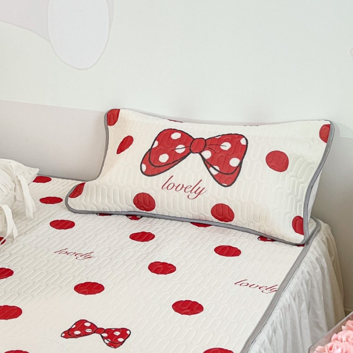 91家纺网 家纺一手货源 找家纺 昔可 2022新款圆网乳胶凉席 红波点蝴蝶结