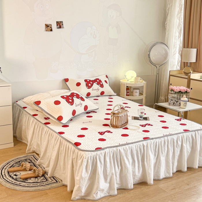 91家纺网 家纺一手货源 找家纺 昔可 2022新款圆网乳胶凉席 红波点蝴蝶结