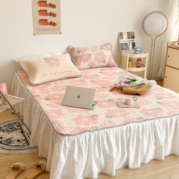 91家纺网 家纺一手货源 找家纺 昔可 2022新款圆网乳胶凉席 粉色油画花