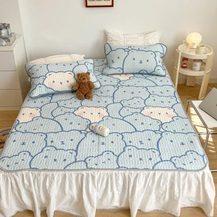 昔可 2022新款圆网乳胶凉席 蓝色多多熊