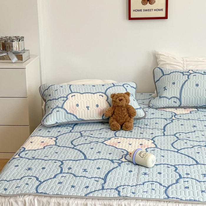 91家纺网 家纺一手货源 找家纺 昔可 2022新款圆网乳胶凉席 蓝色多多熊