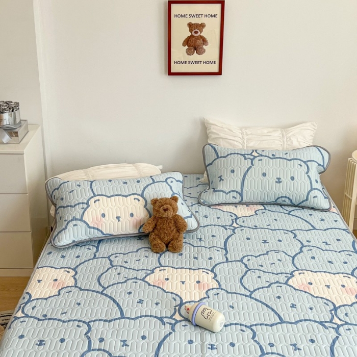 91家纺网 家纺一手货源 找家纺 昔可 2022新款圆网乳胶凉席 蓝色多多熊